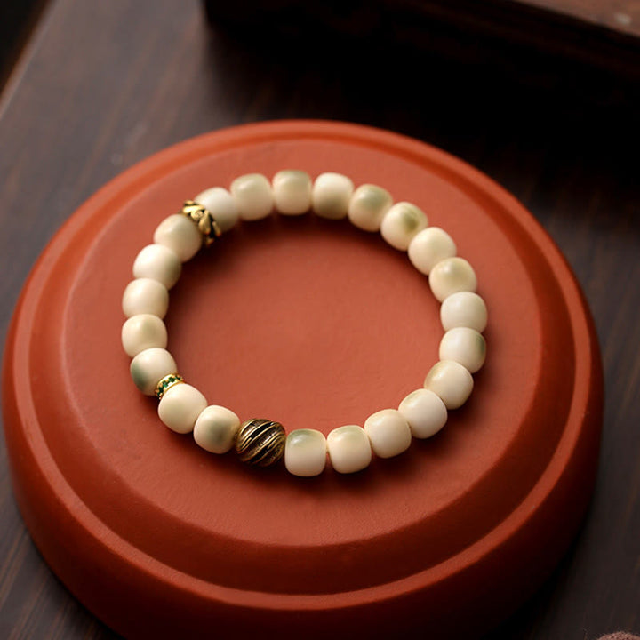 Pulsera de sabiduría Garuda de cobre y latón martillado con semillas de Bodhi y Buddha Stones - image 8