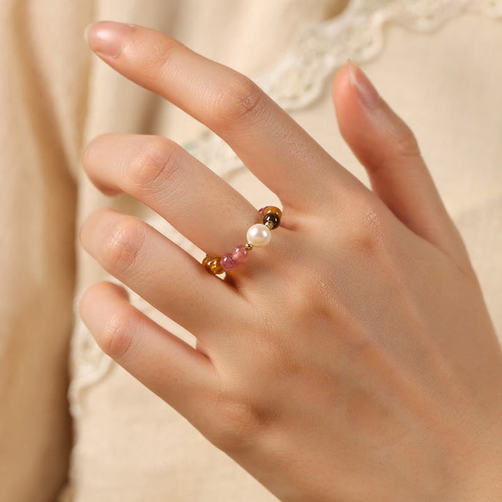 Anillo de amor positivo con turmalina natural, perla de la suerte, ámbar y pixiu de Buddha Stones - image 2