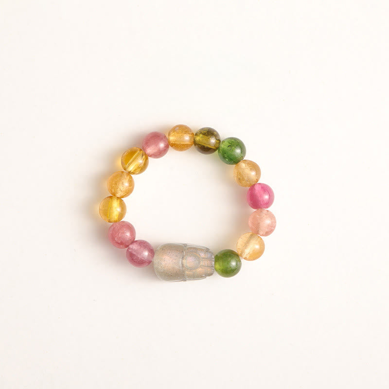 Anillo de amor positivo con turmalina natural, perla de la suerte, ámbar y pixiu de Buddha Stones - Turmalina y piedra lunar - image 5