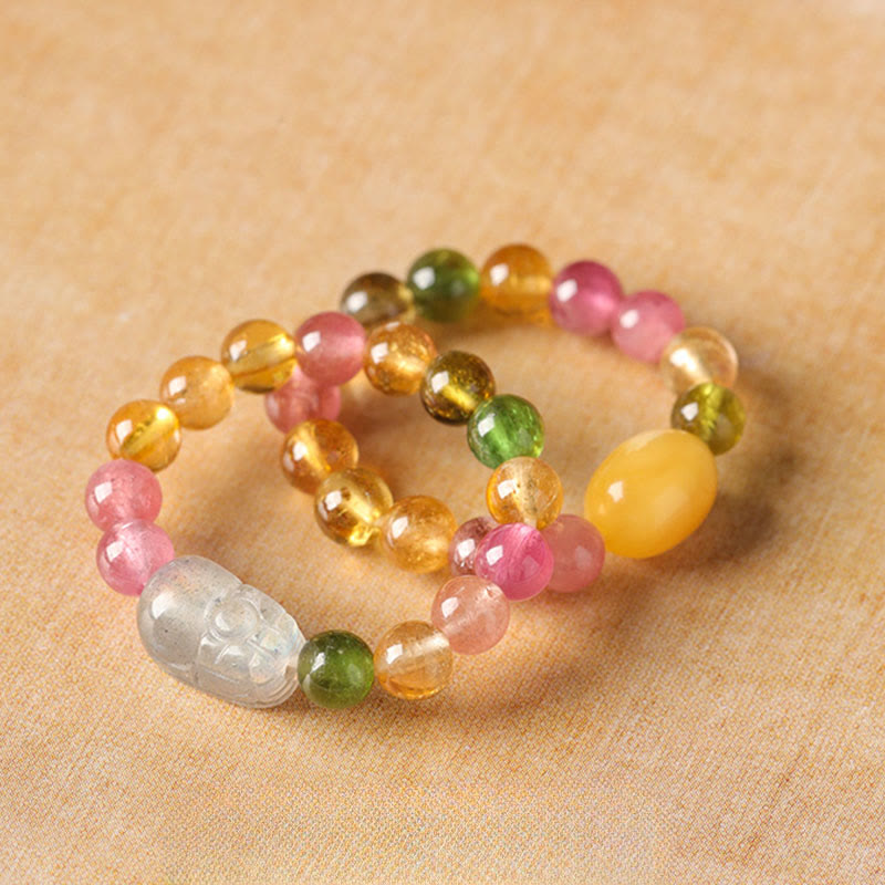 Anillo de amor positivo con turmalina natural, perla de la suerte, ámbar y pixiu de Buddha Stones - image 15