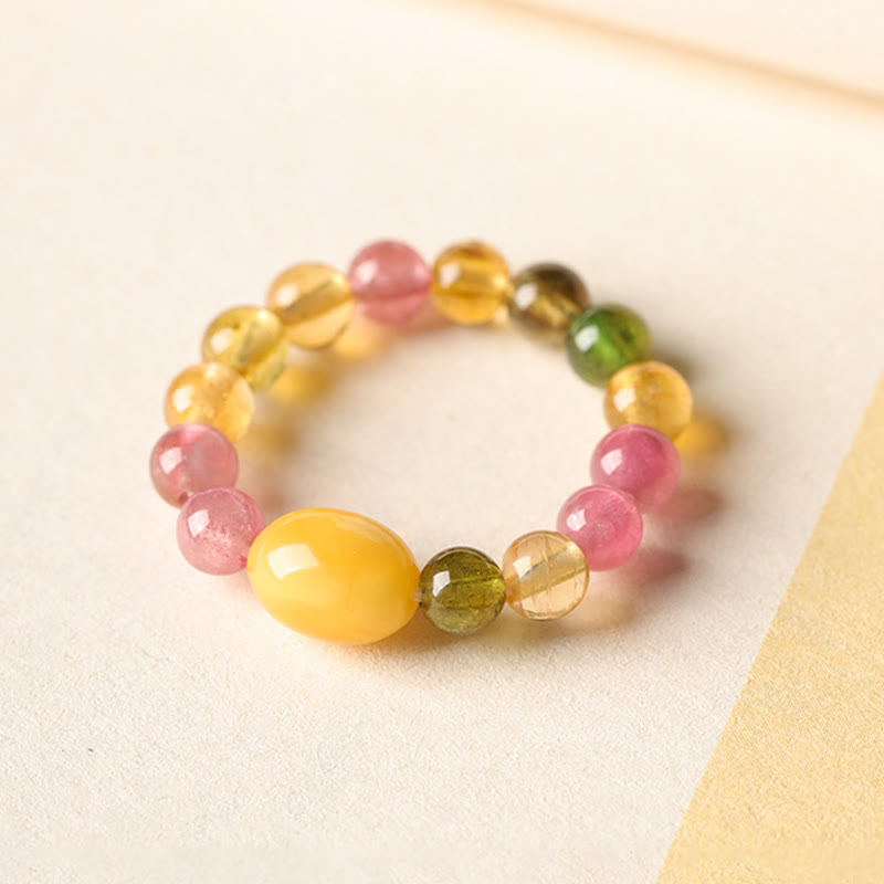 Anillo de amor positivo con turmalina natural, perla de la suerte, ámbar y pixiu de Buddha Stones - image 11