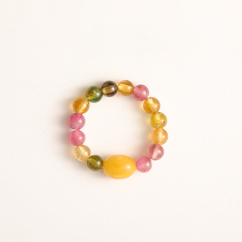 Anillo de amor positivo con turmalina natural, perla de la suerte, ámbar y pixiu de Buddha Stones - Turmalina y ámbar - image 10