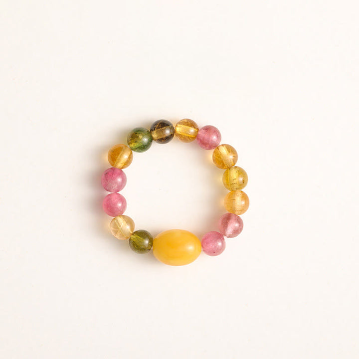 Anillo de amor positivo con turmalina natural, perla de la suerte, ámbar y pixiu de Buddha Stones - Turmalina y ámbar - image 10