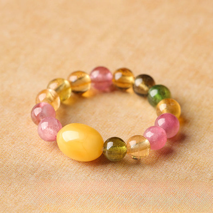 Anillo de amor positivo con turmalina natural, perla de la suerte, ámbar y pixiu de Buddha Stones - image 12