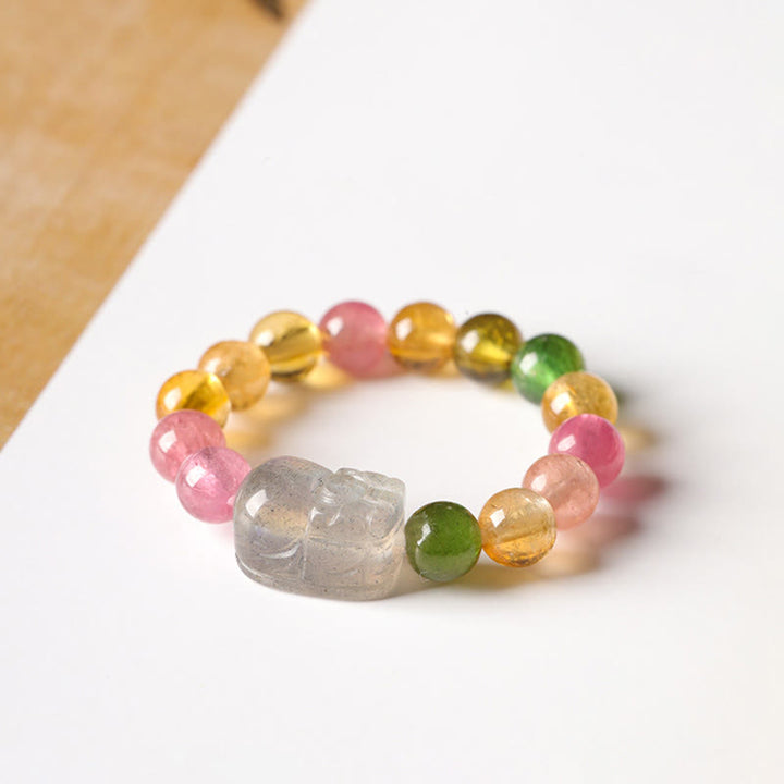 Anillo de amor positivo con turmalina natural, perla de la suerte, ámbar y pixiu de Buddha Stones - image 6