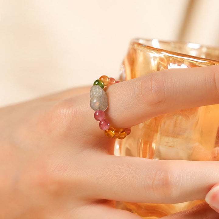 Anillo de amor positivo con turmalina natural, perla de la suerte, ámbar y pixiu de Buddha Stones - image 7
