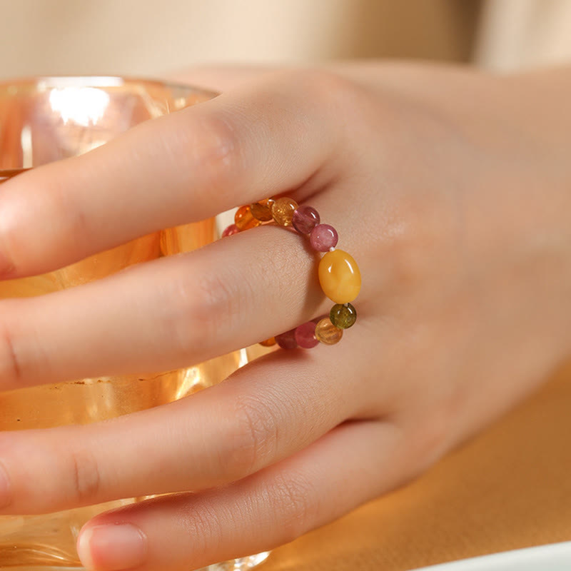 Anillo de amor positivo con turmalina natural, perla de la suerte, ámbar y pixiu de Buddha Stones - image 13
