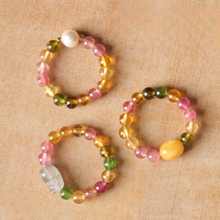 Anillo de amor positivo con turmalina natural, perla de la suerte, ámbar y pixiu de Buddha Stones - image 14