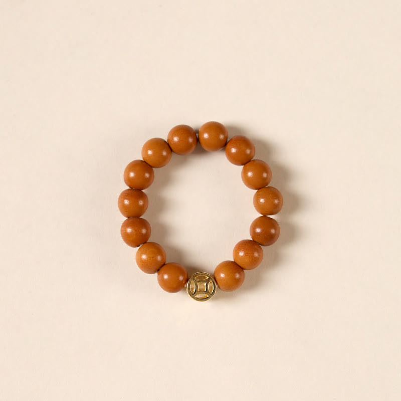 Anillo de fuerza interior con moneda de cobre y cuentas de hueso de olivo de Buddha Stones - Moneda de cobre - 4 mm - image 1