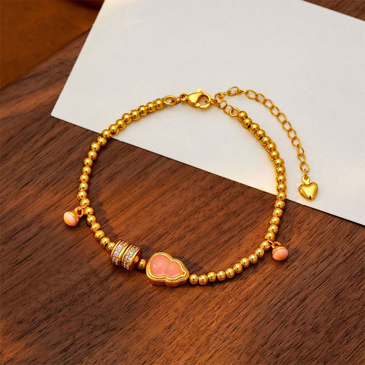 Pulsera de la riqueza con cuentas de calabaza y Buddha Stones bañadas en cobre y latón, bañadas en oro de 24 quilates - Cobre, latón chapado en oro de 24 quilates (circunferencia de la muñeca: 20-25 cm) - image 0