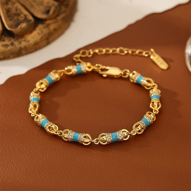 Pulsera de la suerte y la riqueza Vajra con Buddha Stones, cobre, latón y oro de 24 quilates - Cobre, latón chapado en oro de 24 quilates (circunferencia de la muñeca: 20-25 cm) - image 0