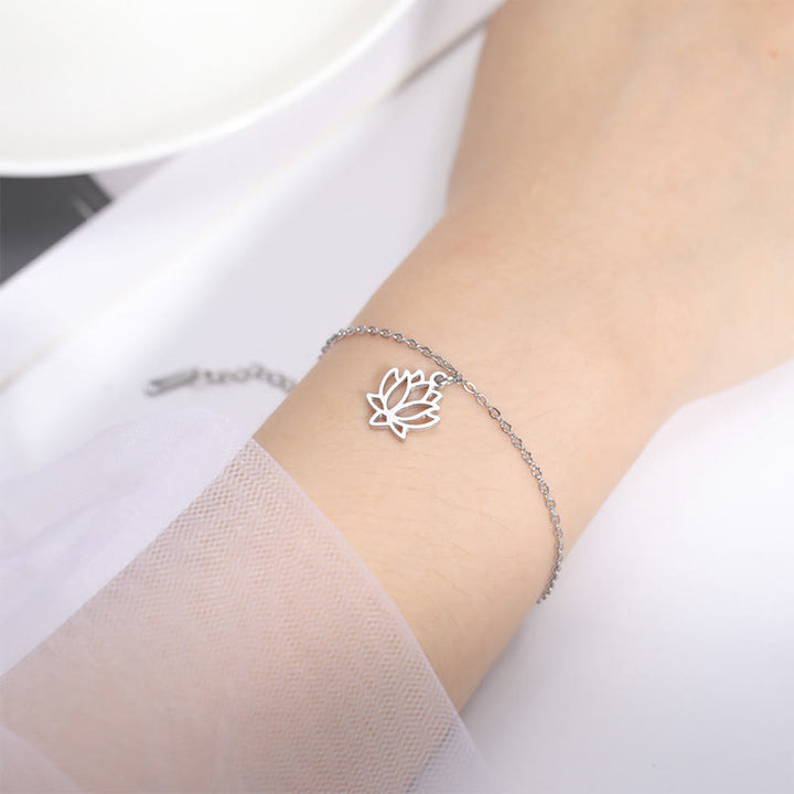 Pulsera de acero de titanio con diseño de loto y Buddha Stones - image 4