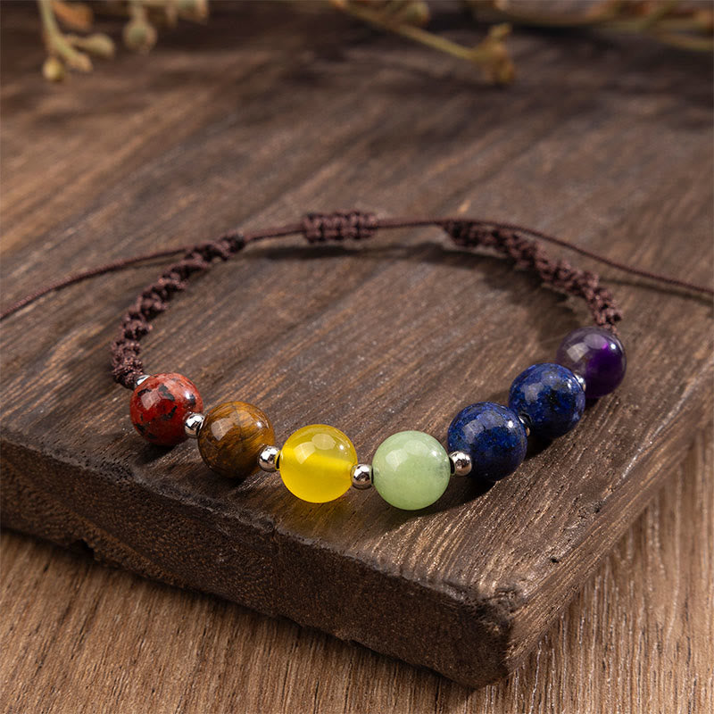 Pulsera de cuerda con Buddha Stones, cristales naturales variados, ojo de tigre y amatista. - image 2