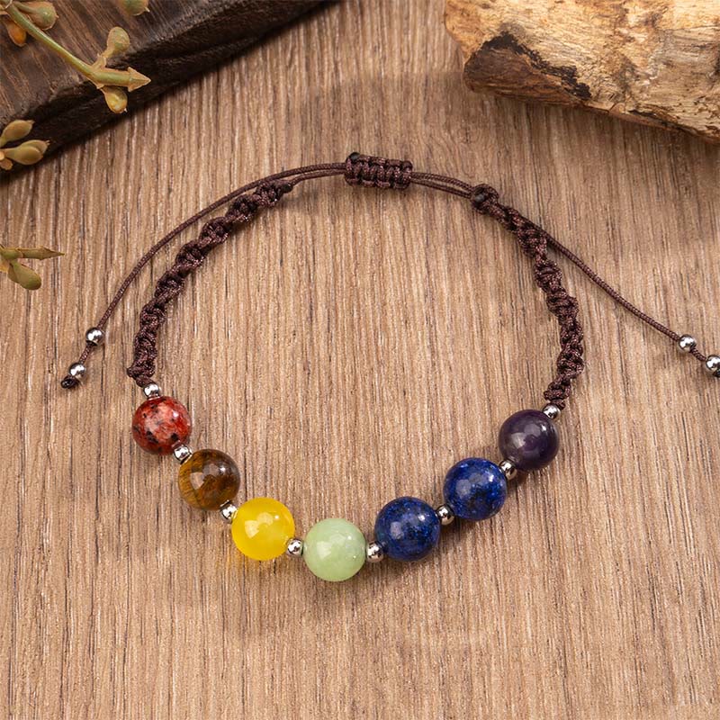 Pulsera de cuerda con Buddha Stones, cristales naturales variados, ojo de tigre y amatista. - image 3