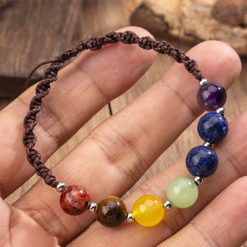 Pulsera de cuerda con Buddha Stones, cristales naturales variados, ojo de tigre y amatista. - image 4