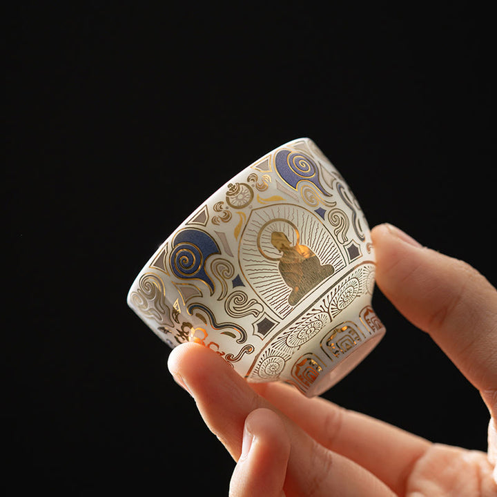 Thangka blanco de Buddha Stones , taza de té de nubes auspiciosas de Buda, taza de té de kung fu - Patrón de Buda 5,3 cm x 4,3 cm x 40 ml - image 0