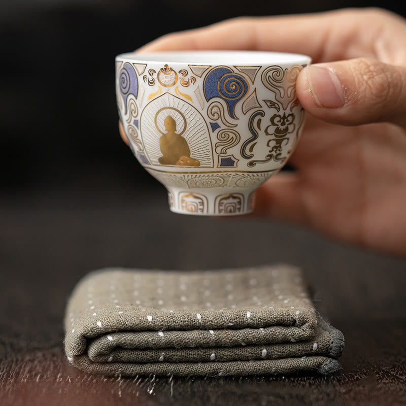 Thangka blanco de Buddha Stones , taza de té de nubes auspiciosas de Buda, taza de té de kung fu - image 6