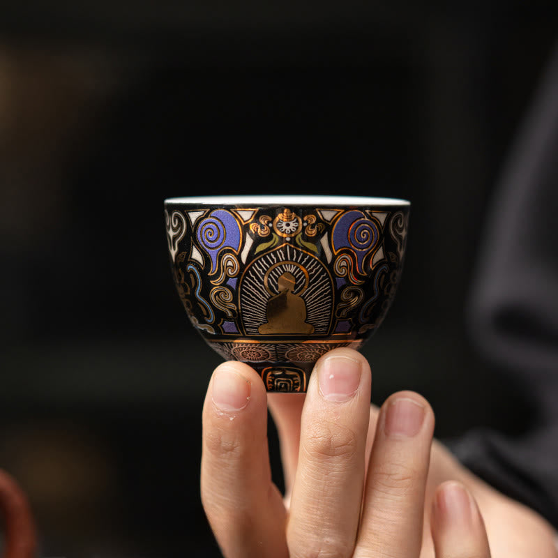 Thangka negro de Buddha Stones , taza de té de nubes auspiciosas de Buda, taza de té de kung fu - image 7