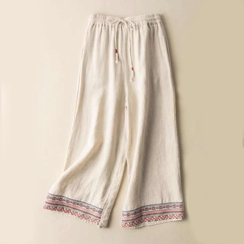 Pantalones anchos de algodón con bolsillos y diseño bohemio de Buddha Stones para mujer - Beige - US14, UK/AU18, EU46 (4XL) - image 1