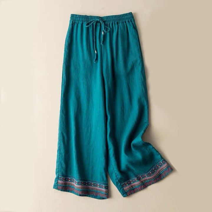 Pantalones anchos de algodón con bolsillos y diseño bohemio de Buddha Stones para mujer - Cian oscuro - US14, UK/AU18, EU46 (4XL) - image 0