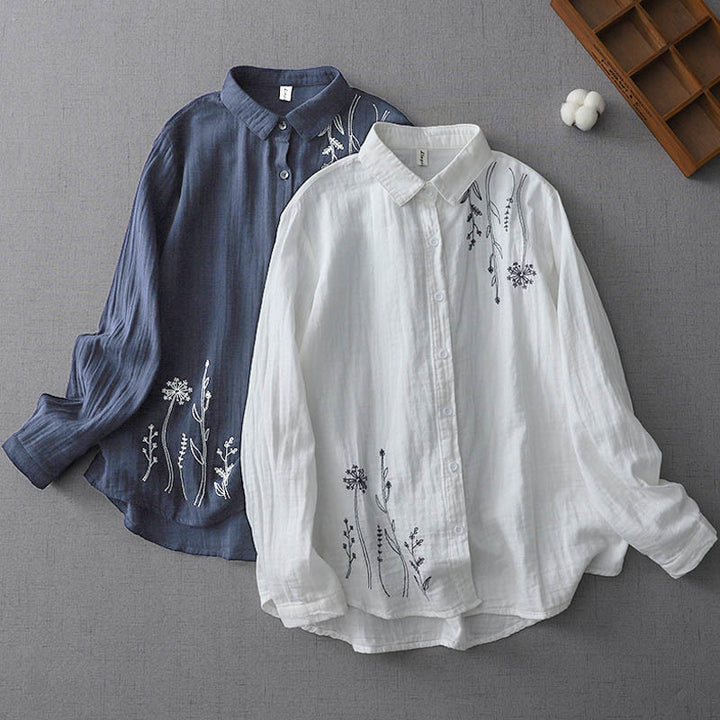 Camisa de algodón de manga larga para mujer con botones de flores de diente de león y Buddha Stones Fall - image 0