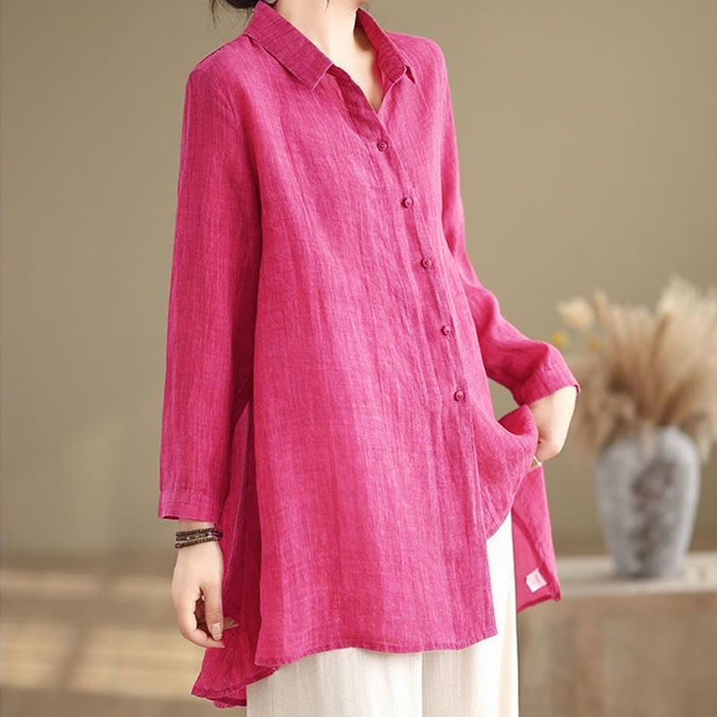 Camisa de algodón de manga larga para mujer con diseño irregular de Buddha Stones y botones - image 7