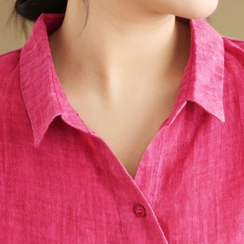 Camisa de algodón de manga larga para mujer con diseño irregular de Buddha Stones y botones - image 11
