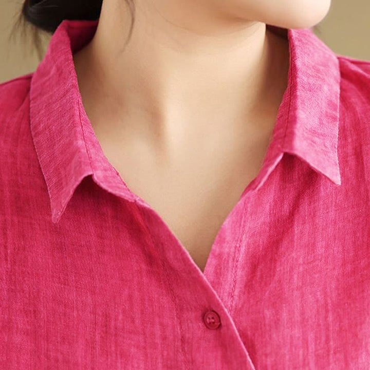 Camisa de algodón de manga larga para mujer con diseño irregular de Buddha Stones y botones - image 11
