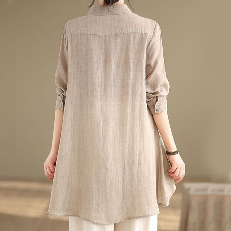 Camisa de algodón de manga larga para mujer con diseño irregular de Buddha Stones y botones - image 19