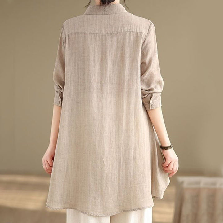 Camisa de algodón de manga larga para mujer con diseño irregular de Buddha Stones y botones - image 19