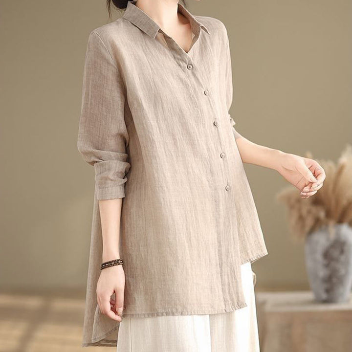 Camisa de algodón de manga larga para mujer con diseño irregular de Buddha Stones y botones - image 20