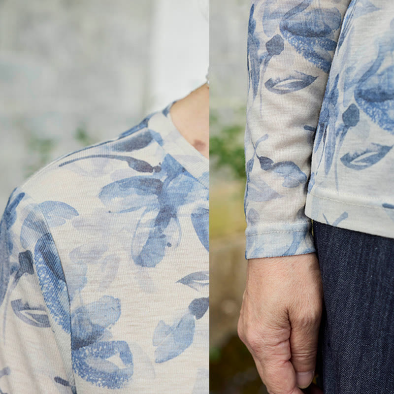 Camiseta de manga larga para mujer con estampado floral azul otoñal de Buddha Stones para adultos mayores - image 12