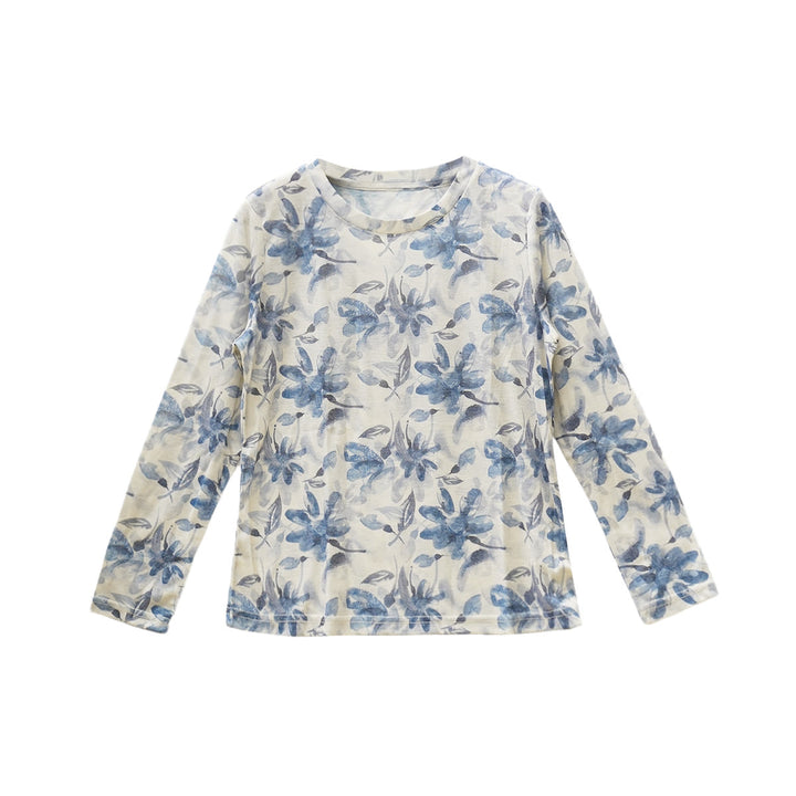 Camiseta de manga larga para mujer con estampado floral azul otoñal de Buddha Stones para adultos mayores - image 14