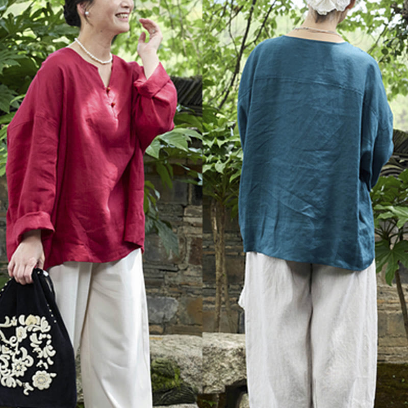 Camisa de lino de manga larga con Buddha Stones para mujer adulta mayor - image 32