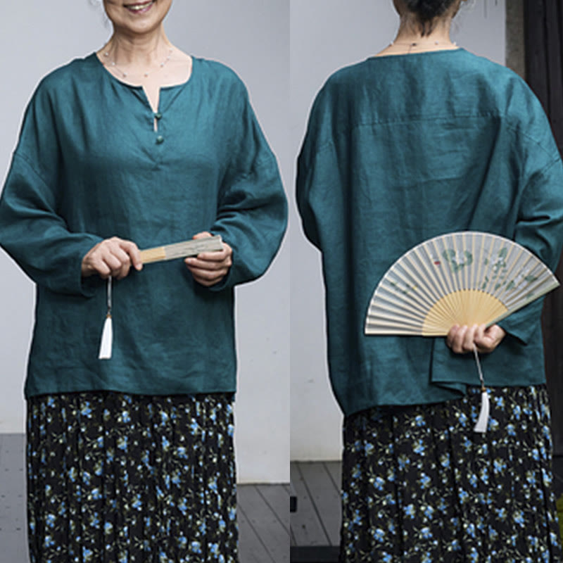 Camisa de lino de manga larga con Buddha Stones para mujer adulta mayor - image 2