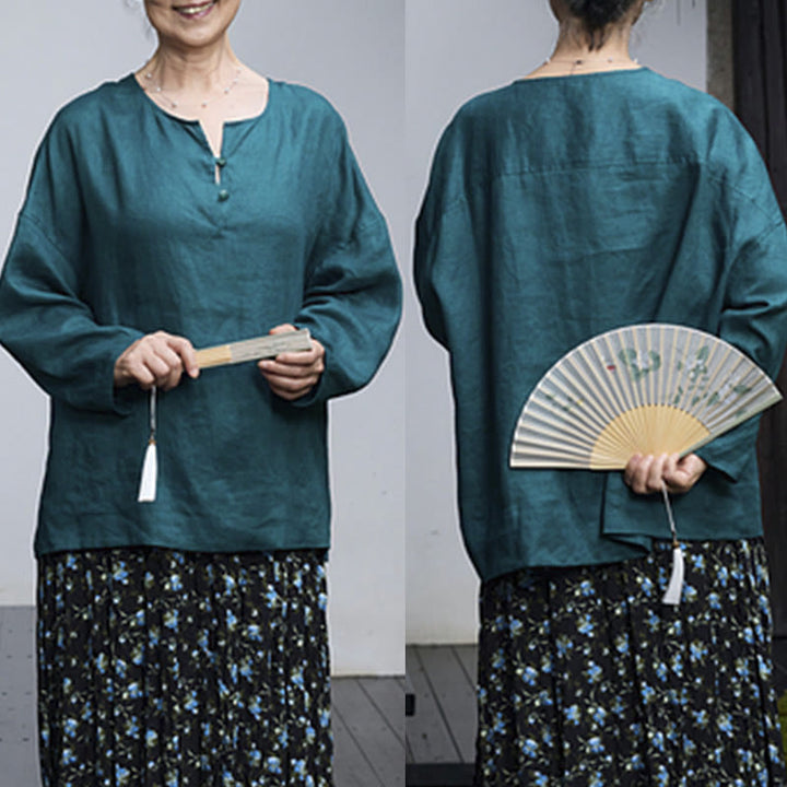 Camisa de lino de manga larga con Buddha Stones para mujer adulta mayor - image 2