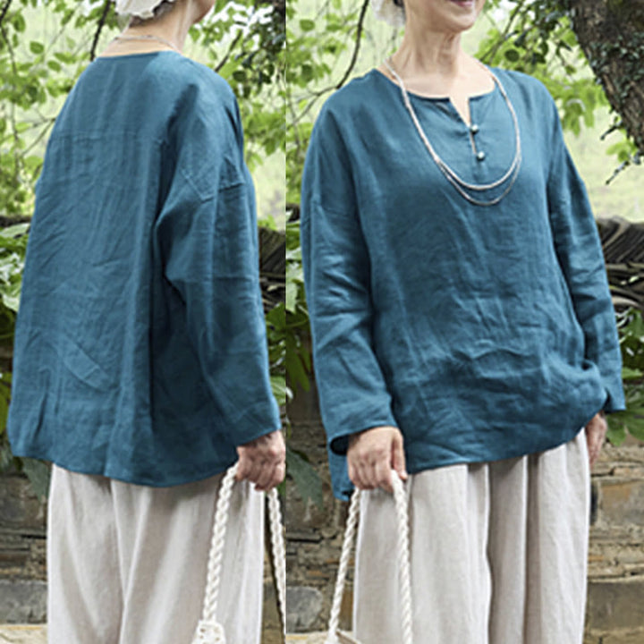 Camisa de lino de manga larga con Buddha Stones para mujer adulta mayor - image 3