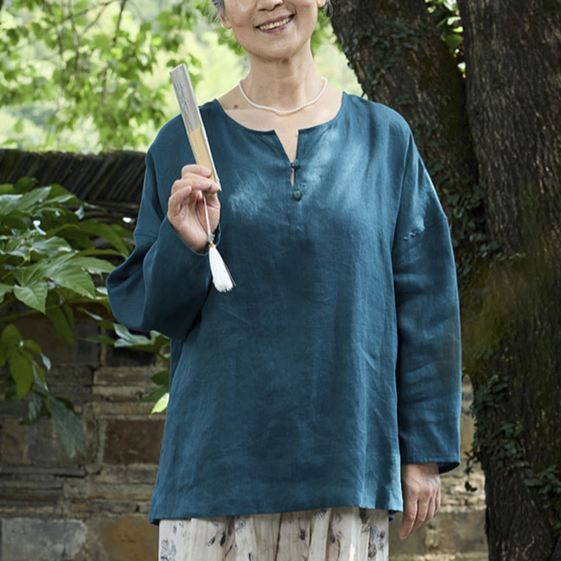 Camisa de lino de manga larga con Buddha Stones para mujer adulta mayor - image 4