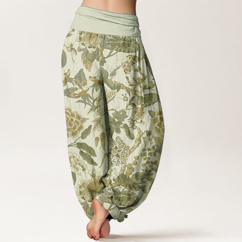 Pantalones Buddha Stones de algodón puro con estampado de peonías y hojas de loto para mujer, cintura elástica - image 11