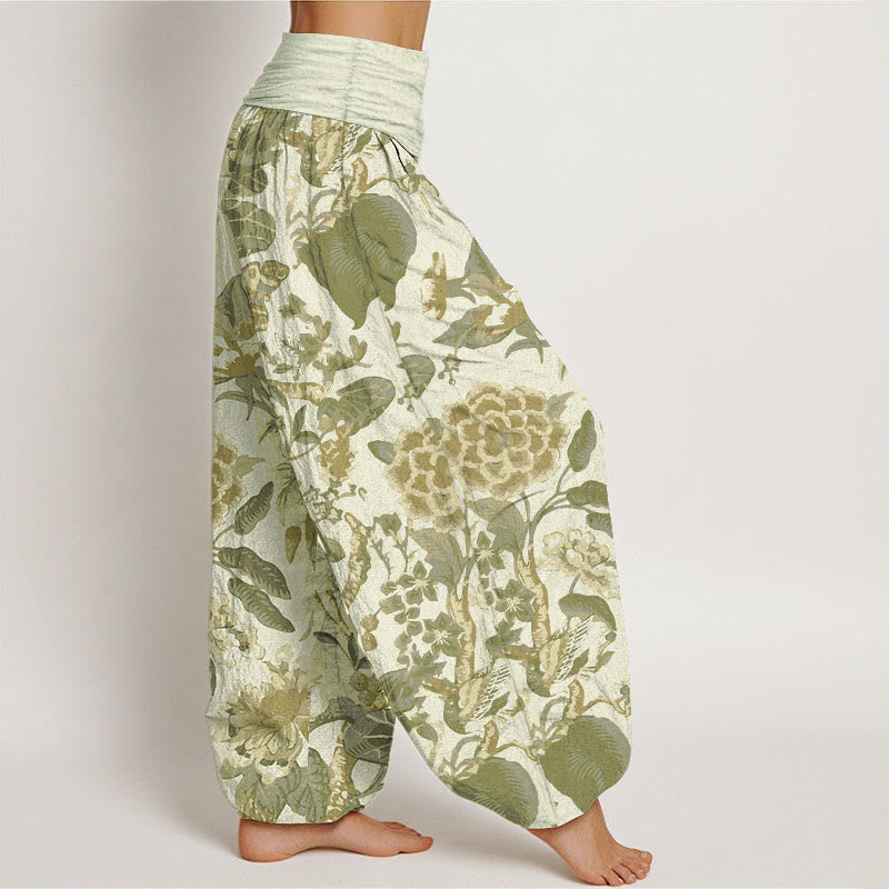 Pantalones Buddha Stones de algodón puro con estampado de peonías y hojas de loto para mujer, cintura elástica - image 9