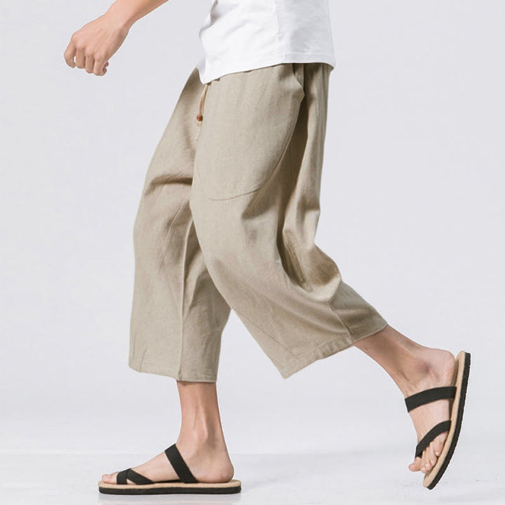 Pantalones casuales de verano con diseño sencillo y liso de Buddha Stones, de longitud 7-8, con cordón y bolsillos para hombre - image 13