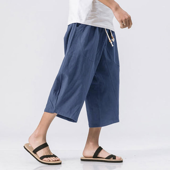 Pantalones casuales de verano con diseño sencillo y liso de Buddha Stones, de longitud 7-8, con cordón y bolsillos para hombre - image 16