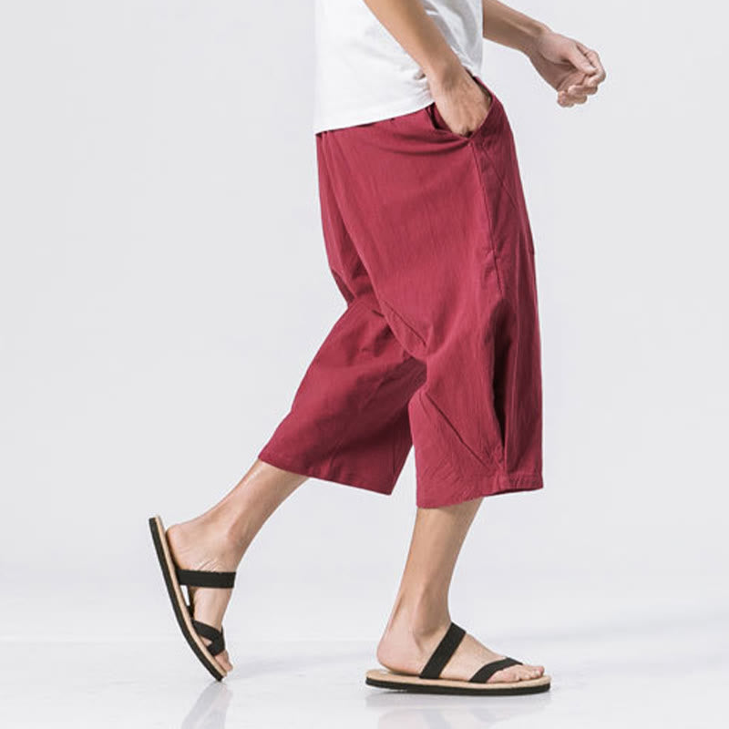 Pantalones casuales de verano con diseño sencillo y liso de Buddha Stones, de longitud 7-8, con cordón y bolsillos para hombre - image 7