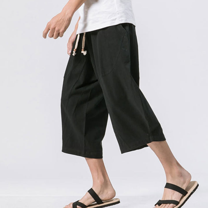 Pantalones casuales de verano con diseño sencillo y liso de Buddha Stones, de longitud 7-8, con cordón y bolsillos para hombre - image 11