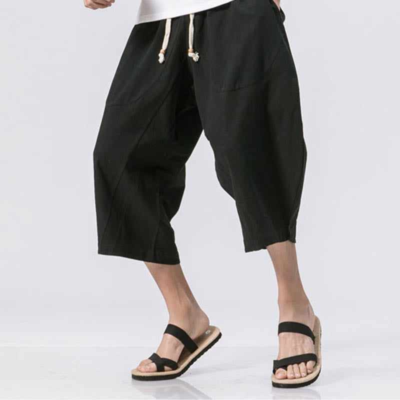 Pantalones casuales de verano con diseño sencillo y liso de Buddha Stones, de longitud 7-8, con cordón y bolsillos para hombre - image 10