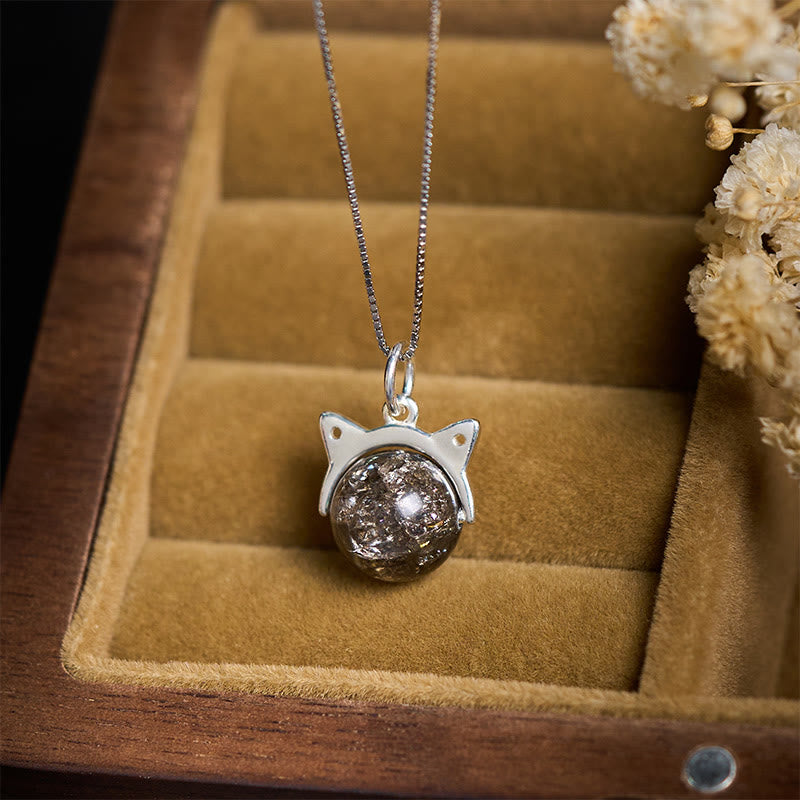 Collar con colgante de gato de cristal Super Seven de Buddha Stones en plata de ley 925 con piedras naturales negras - image 1