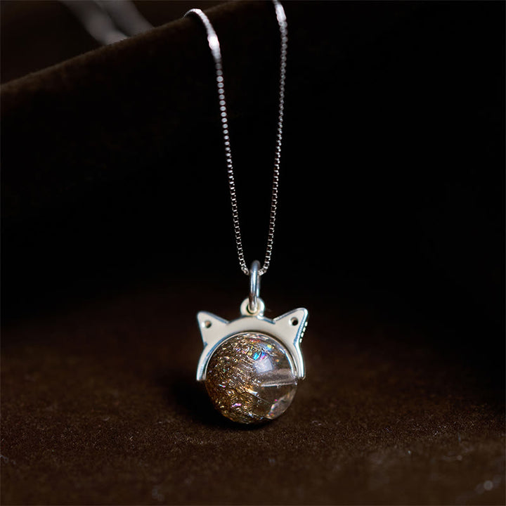 Collar con colgante de gato de cristal Super Seven de Buddha Stones en plata de ley 925 con piedras naturales negras - Cadena de 10 mm + 0,8 mm - image 0