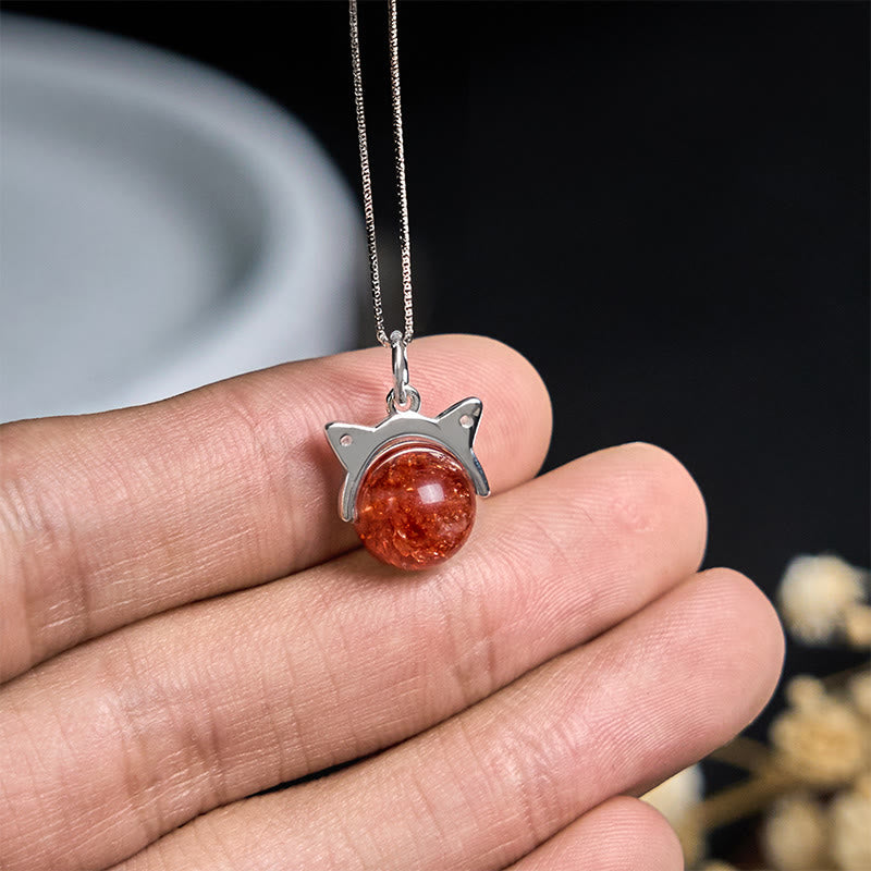 Collar con colgante de gato de cristal rojo Super Seven de Buddha Stones en plata de ley 925 - image 4