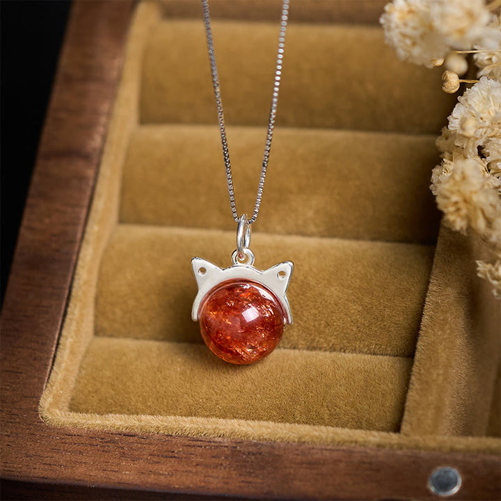 Collar con colgante de gato de cristal rojo Super Seven de Buddha Stones en plata de ley 925 - image 1