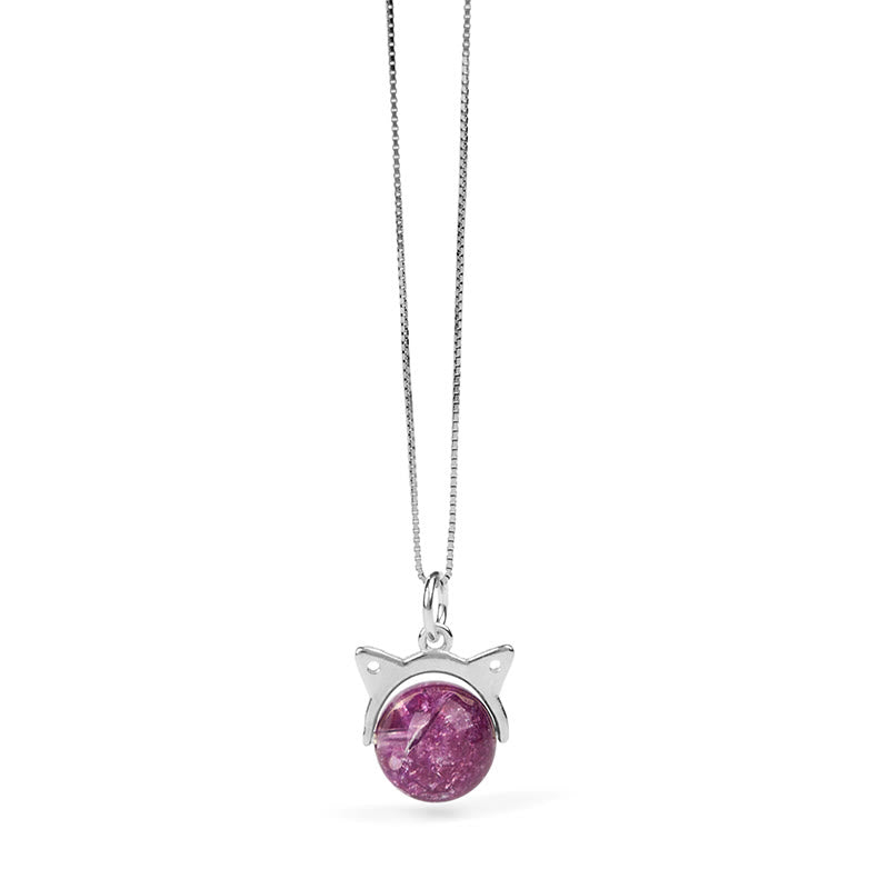 Collar con colgante de gato de cristal Super Seven con fuegos artificiales de color morado claro natural en plata de ley 925 con Buddha Stones - image 6